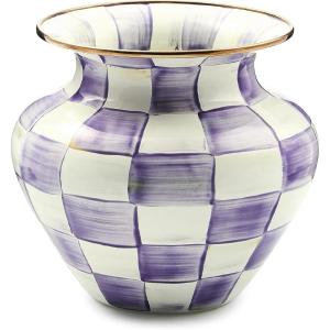 MACKENZIE-CHILDS Enamel Large Vase, Unique Flower-Vase Decor, Brown-and-White Mocha Check(Violet Check)
