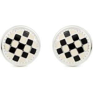 MACKENZIE-CHILDS Set of 2 Silver-Plated Knobs, Decorative Drawer Pull Knobs, Black-and-White Check