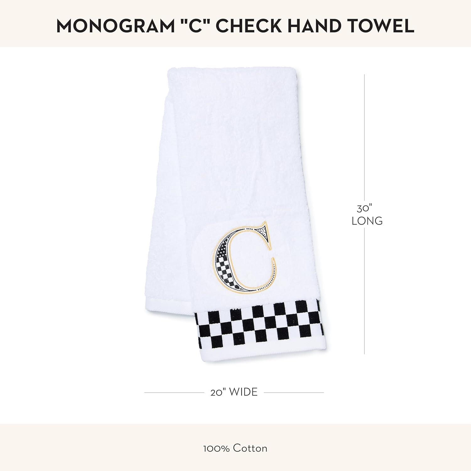 image:imageMACKENZIECHILDS Monogram Cotton Hand Towel Cute BlackandWhite Decorative Monogrammed Hand Towel for Bathroom or Kitchen TC
