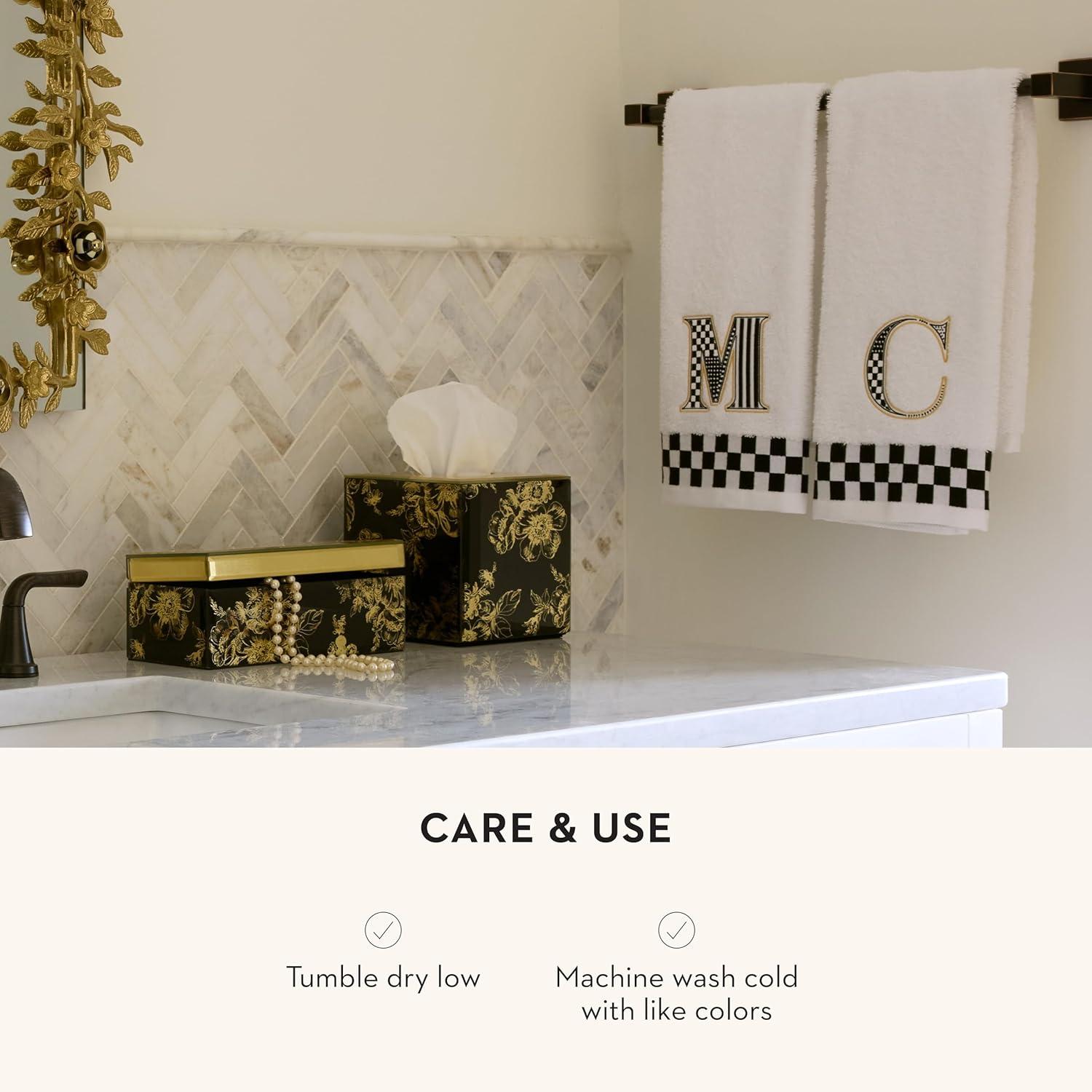 image:imageMACKENZIECHILDS Monogram Cotton Hand Towel Cute BlackandWhite Decorative Monogrammed Hand Towel for Bathroom or Kitchen TJ
