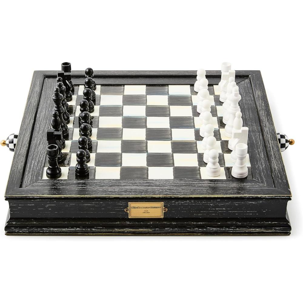 image:imageMACKENZIECHILDS Chess Set Classic and Decorative Board Game BlackandWhite Courtly Check