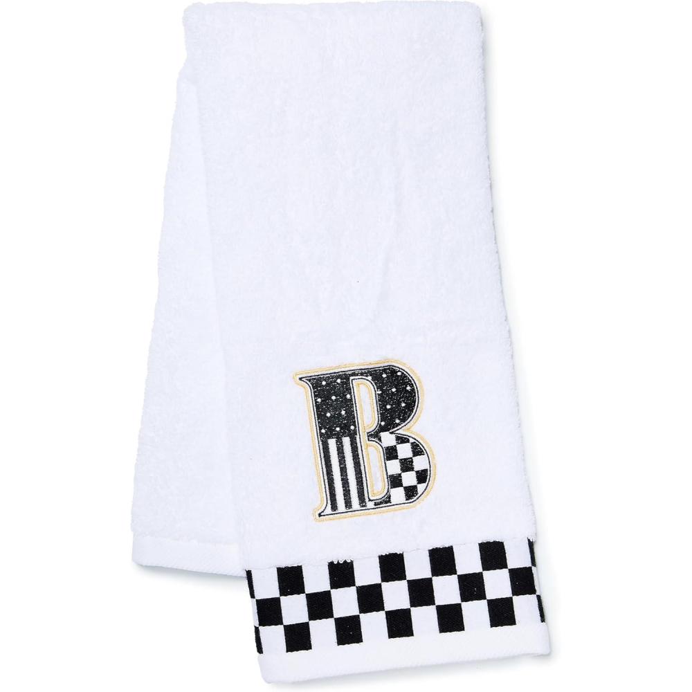 image:imageMACKENZIECHILDS Monogram Cotton Hand Towel Cute BlackandWhite Decorative Monogrammed Hand Towel for Bathroom or Kitchen TB