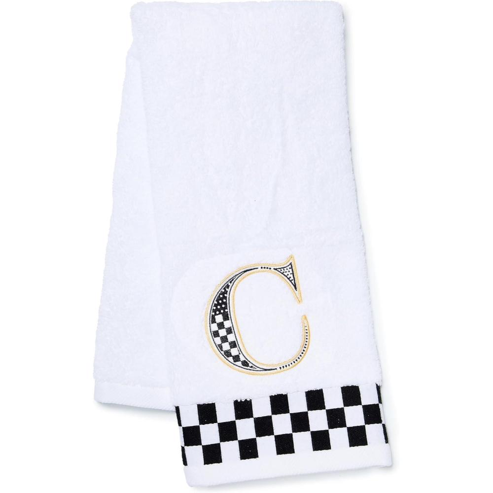 image:imageMACKENZIECHILDS Monogram Cotton Hand Towel Cute BlackandWhite Decorative Monogrammed Hand Towel for Bathroom or Kitchen TC