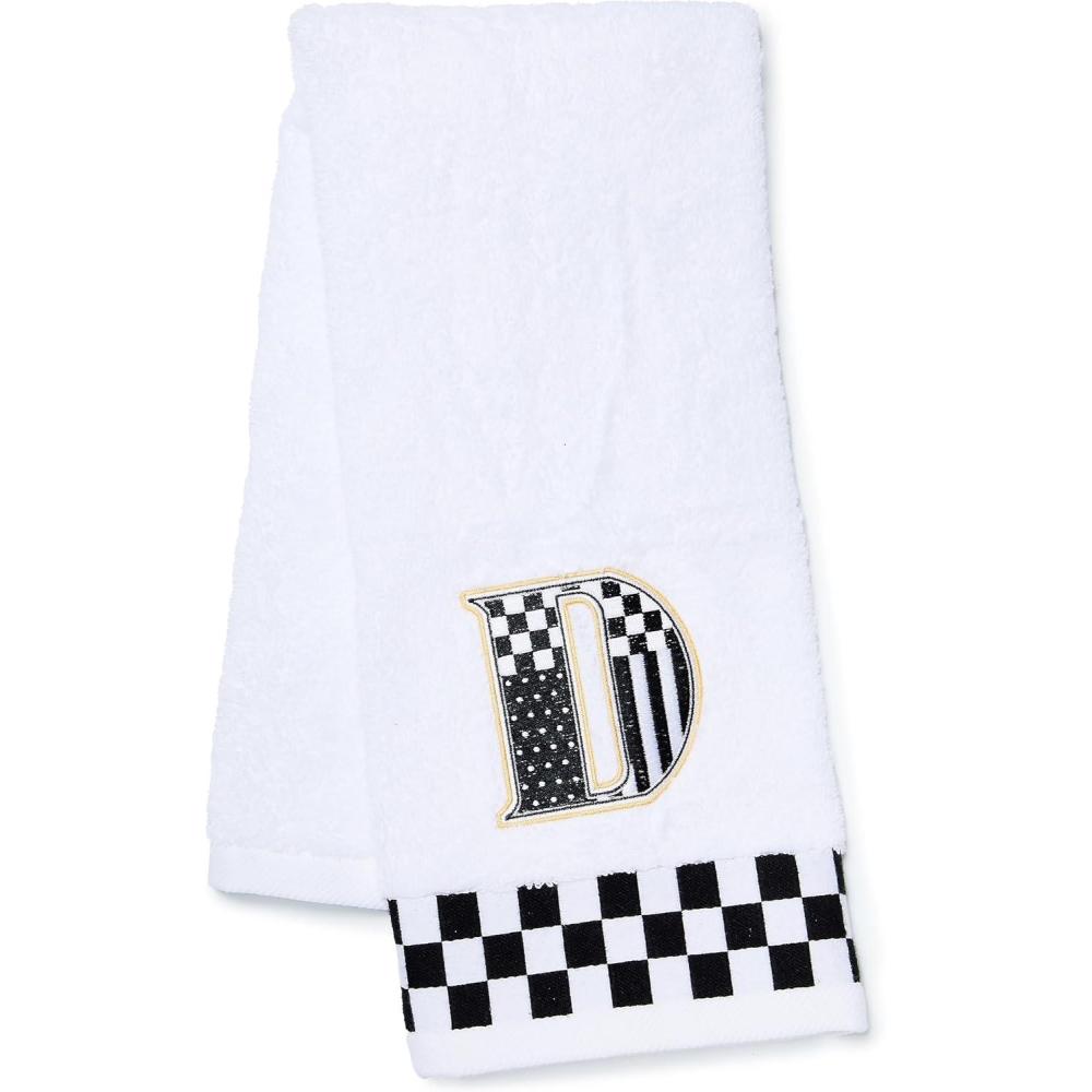 image:imageMACKENZIECHILDS Monogram Cotton Hand Towel Cute BlackandWhite Decorative Monogrammed Hand Towel for Bathroom or Kitchen TD