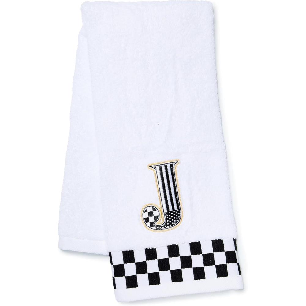 image:imageMACKENZIECHILDS Monogram Cotton Hand Towel Cute BlackandWhite Decorative Monogrammed Hand Towel for Bathroom or Kitchen TJ