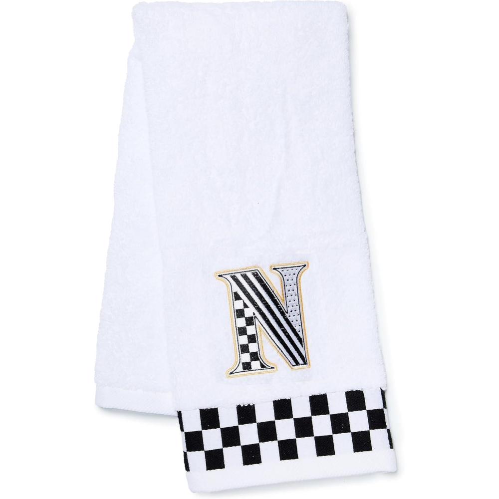 image:imageMACKENZIECHILDS Monogram Cotton Hand Towel Cute BlackandWhite Decorative Monogrammed Hand Towel for Bathroom or Kitchen TN