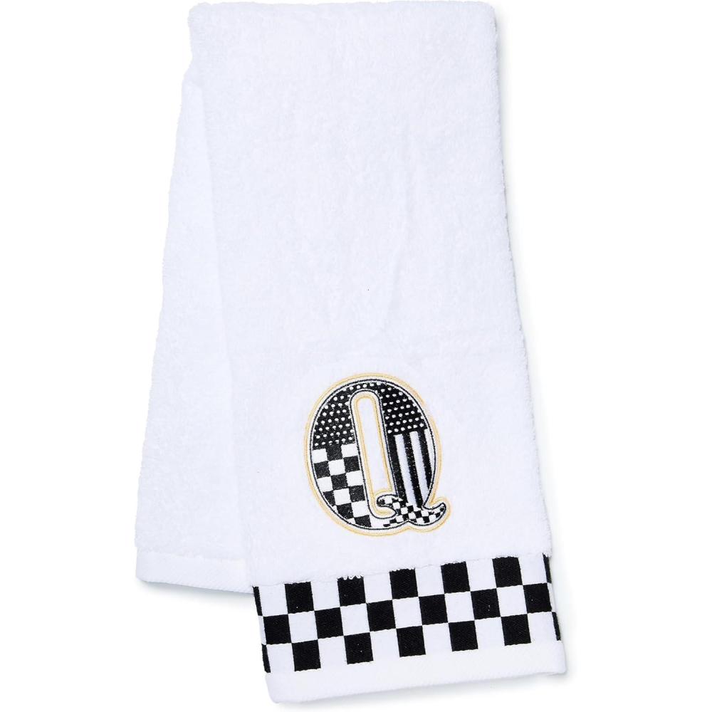 image:imageMACKENZIECHILDS Monogram Cotton Hand Towel Cute BlackandWhite Decorative Monogrammed Hand Towel for Bathroom or Kitchen TQ