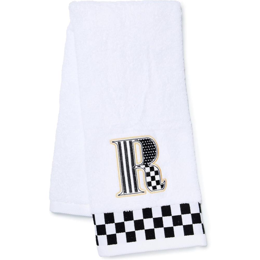 image:imageMACKENZIECHILDS Monogram Cotton Hand Towel Cute BlackandWhite Decorative Monogrammed Hand Towel for Bathroom or Kitchen TR
