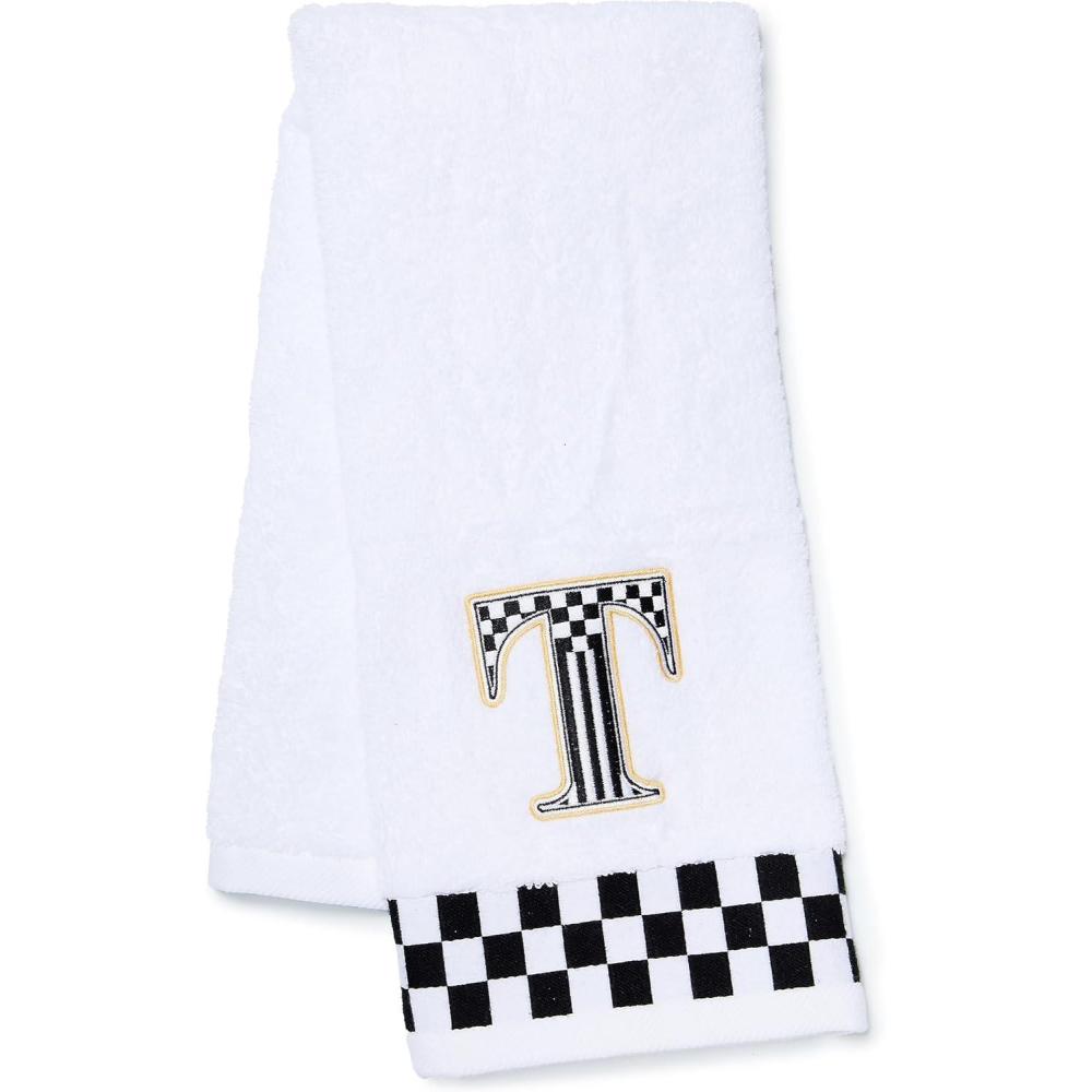 image:imageMACKENZIECHILDS Monogram Cotton Hand Towel Cute BlackandWhite Decorative Monogrammed Hand Towel for Bathroom or Kitchen TT