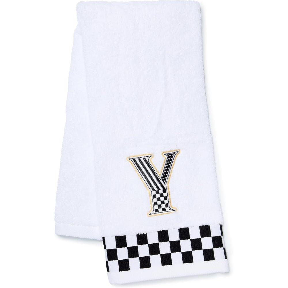 image:imageMACKENZIECHILDS Monogram Cotton Hand Towel Cute BlackandWhite Decorative Monogrammed Hand Towel for Bathroom or Kitchen TY