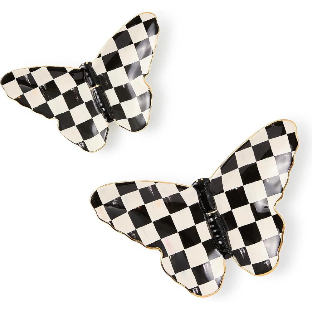 image:imageMACKENZIECHILDS Set of 2 Ceramic Trinket Dishes Decorative Bowls and Jewelry Holders BlackandWhite Courtly ButterflyCourtly Butterfly