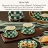 MACKENZIE-CHILDS Espresso Cup and Saucer Set, Cute Small Coffee Cups and Saucers, Set of 2, Green-and-White Emerald Check(Emerald Check)