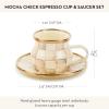 MACKENZIE-CHILDS Espresso Cup and Saucer Set, Cute Small Coffee Cups and Saucers, Set of 2, Green-and-White Emerald Check(Mocha Check)