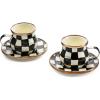 MACKENZIE-CHILDS Espresso Cup and Saucer Set, Cute Small Coffee Cups and Saucers, Set of 2, Green-and-White Emerald Check(Courtly Check)