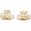 MACKENZIE-CHILDS Espresso Cup and Saucer Set, Cute Small Coffee Cups and Saucers, Set of 2, Green-and-White Emerald Check(Mocha Check)