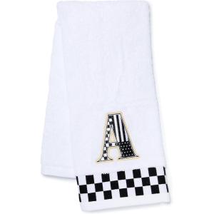 MACKENZIE-CHILDS Monogram Cotton Hand Towel, Cute Black-and-White Decorative Monogrammed Hand Towel for Bathroom or Kitchen, T(A)