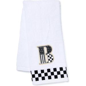 MACKENZIE-CHILDS Monogram Cotton Hand Towel, Cute Black-and-White Decorative Monogrammed Hand Towel for Bathroom or Kitchen, T(B)