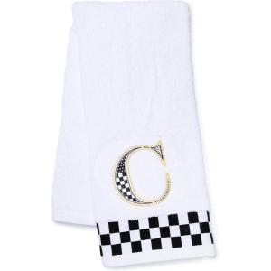 MACKENZIE-CHILDS Monogram Cotton Hand Towel, Cute Black-and-White Decorative Monogrammed Hand Towel for Bathroom or Kitchen, T(C)