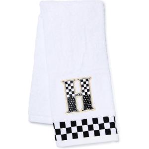 MACKENZIE-CHILDS Monogram Cotton Hand Towel, Cute Black-and-White Decorative Monogrammed Hand Towel for Bathroom or Kitchen, T(H)