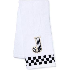MACKENZIE-CHILDS Monogram Cotton Hand Towel, Cute Black-and-White Decorative Monogrammed Hand Towel for Bathroom or Kitchen, T(J)
