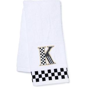 MACKENZIE-CHILDS Monogram Cotton Hand Towel, Cute Black-and-White Decorative Monogrammed Hand Towel for Bathroom or Kitchen, T(K)