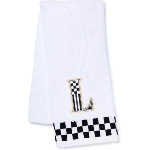 MACKENZIE-CHILDS Monogram Cotton Hand Towel, Cute Black-and-White Decorative Monogrammed Hand Towel for Bathroom or Kitchen, T(L)