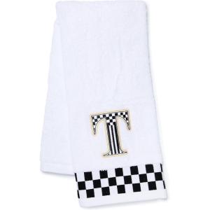 MACKENZIE-CHILDS Monogram Cotton Hand Towel, Cute Black-and-White Decorative Monogrammed Hand Towel for Bathroom or Kitchen, T(T)