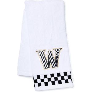 MACKENZIE-CHILDS Monogram Cotton Hand Towel, Cute Black-and-White Decorative Monogrammed Hand Towel for Bathroom or Kitchen, T(W)