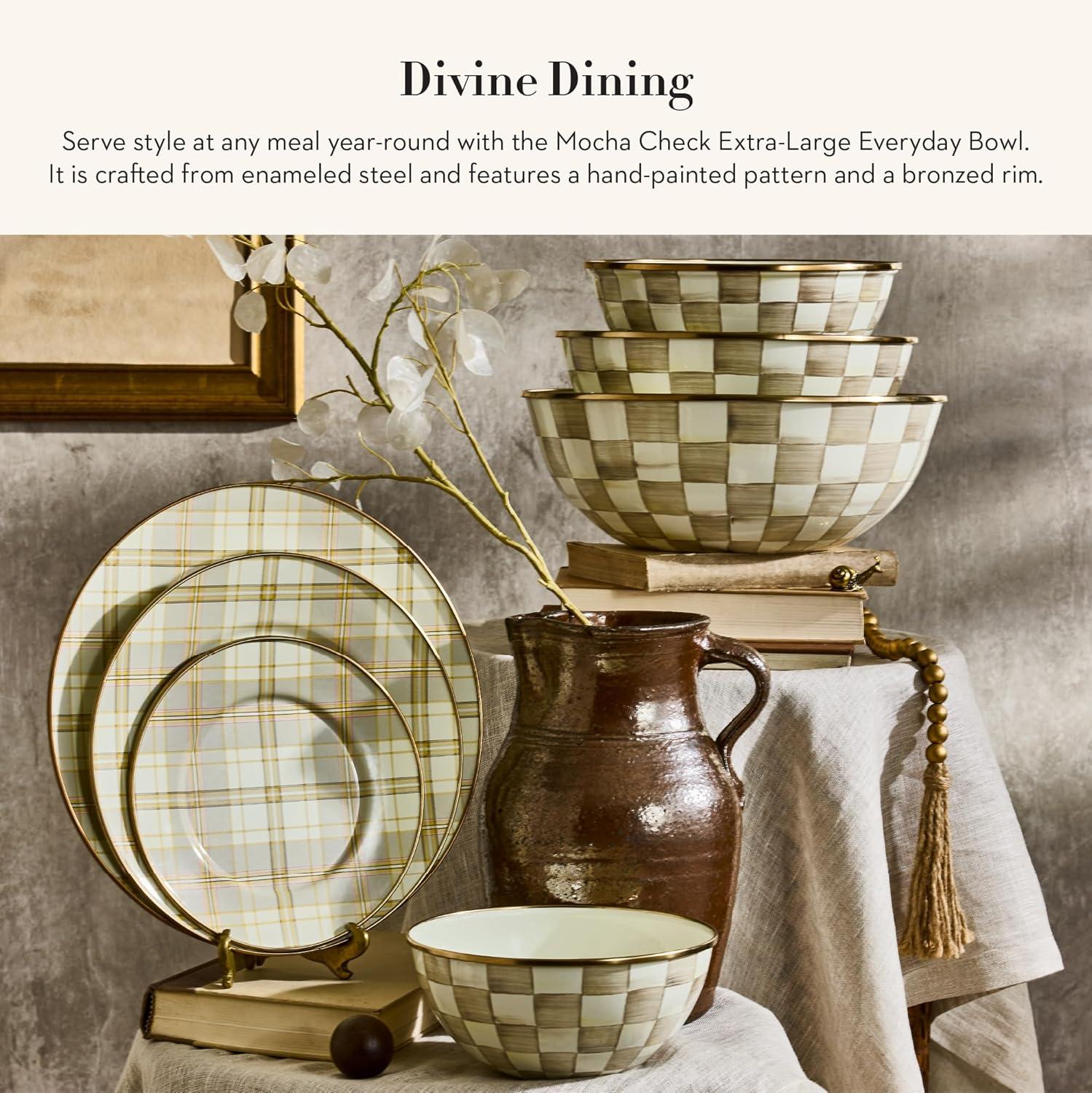 image:imageMACKENZIECHILDS Everyday Bowl Serving Bowl for Entertaining Small PurpleandWhite Violet CheckMocha Check