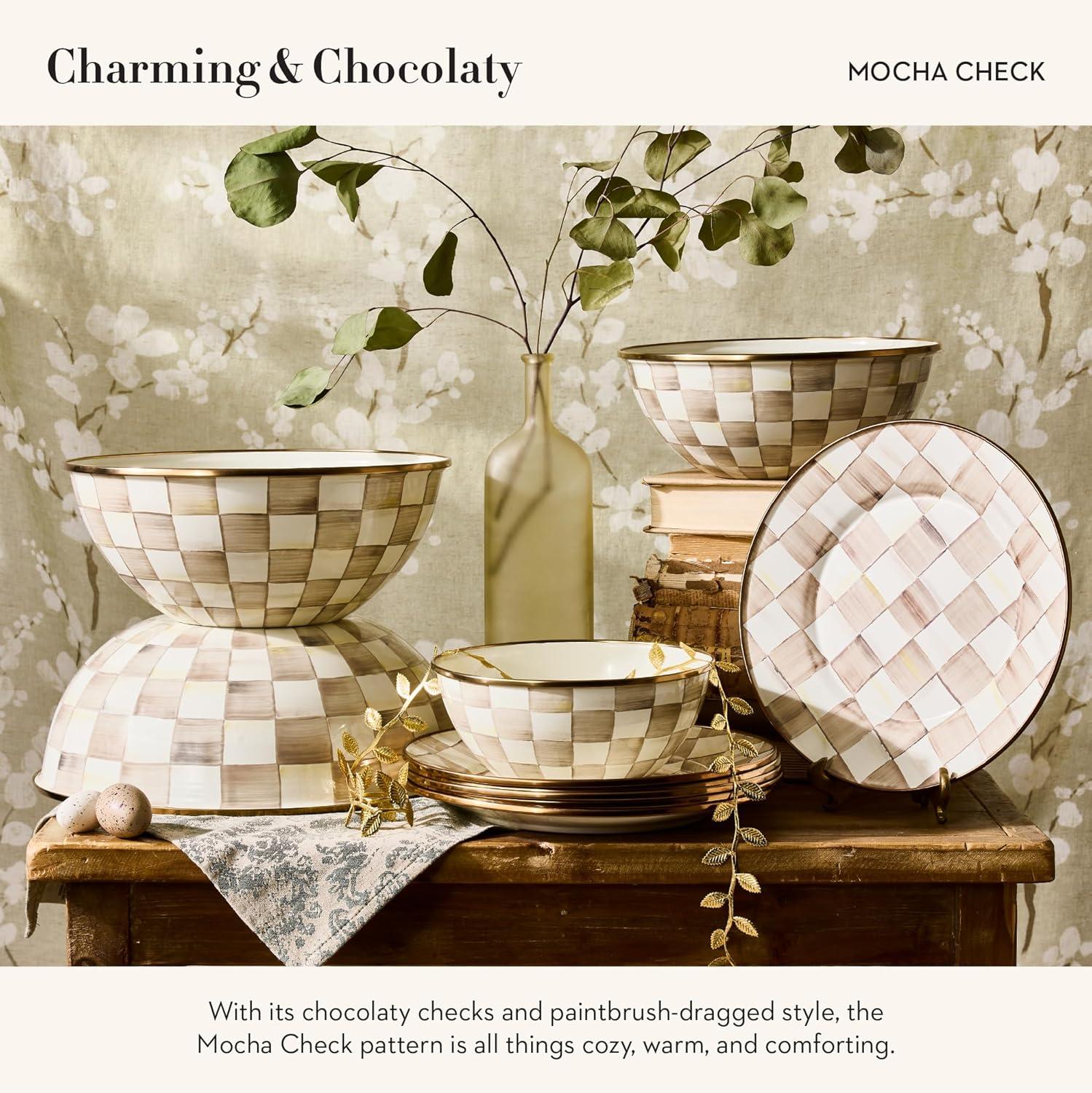 image:imageMACKENZIECHILDS Everyday Bowl Serving Bowl for Entertaining Small PurpleandWhite Violet CheckMocha Check