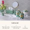 MACKENZIE-CHILDS Enamel Canister, Kitchen Storage Container with Lid, Demi, Purple-and-White Violet Check(Emerald Check)