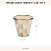 MACKENZIE-CHILDS Set of 3 Enamel Herb Pots, Small Plant Pots for Herbs or Flowers, Purple-and-White Violet Check(Mocha Check)