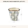 MACKENZIE-CHILDS Set of 3 Enamel Herb Pots, Small Plant Pots for Herbs or Flowers, Purple-and-White Violet Check(Sterling Check)