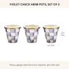 MACKENZIE-CHILDS Set of 3 Enamel Herb Pots, Small Plant Pots for Herbs or Flowers, Purple-and-White Violet Check(Violet Check)