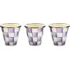 MACKENZIE-CHILDS Set of 3 Enamel Herb Pots, Small Plant Pots for Herbs or Flowers, Purple-and-White Violet Check(Violet Check)