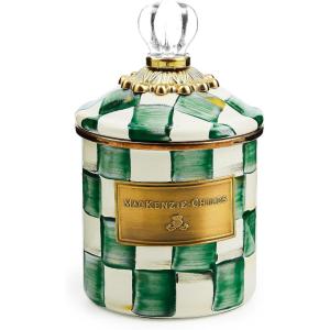 MACKENZIE-CHILDS Enamel Canister, Kitchen Storage Container with Lid, Demi, Purple-and-White Violet Check(Emerald Check)