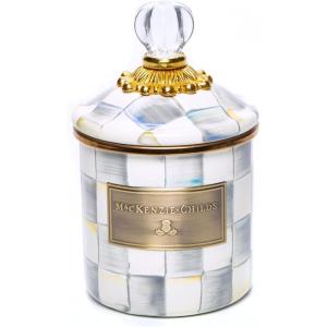 MACKENZIE-CHILDS Enamel Canister, Kitchen Storage Container with Lid, Demi, Purple-and-White Violet Check(Sterling Check)