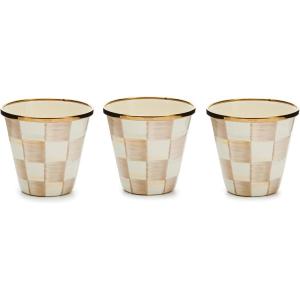 MACKENZIE-CHILDS Set of 3 Enamel Herb Pots, Small Plant Pots for Herbs or Flowers, Purple-and-White Violet Check(Mocha Check)