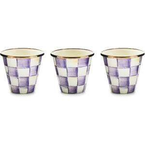 MACKENZIE-CHILDS Set of 3 Enamel Herb Pots, Small Plant Pots for Herbs or Flowers, Purple-and-White Violet Check(Violet Check)