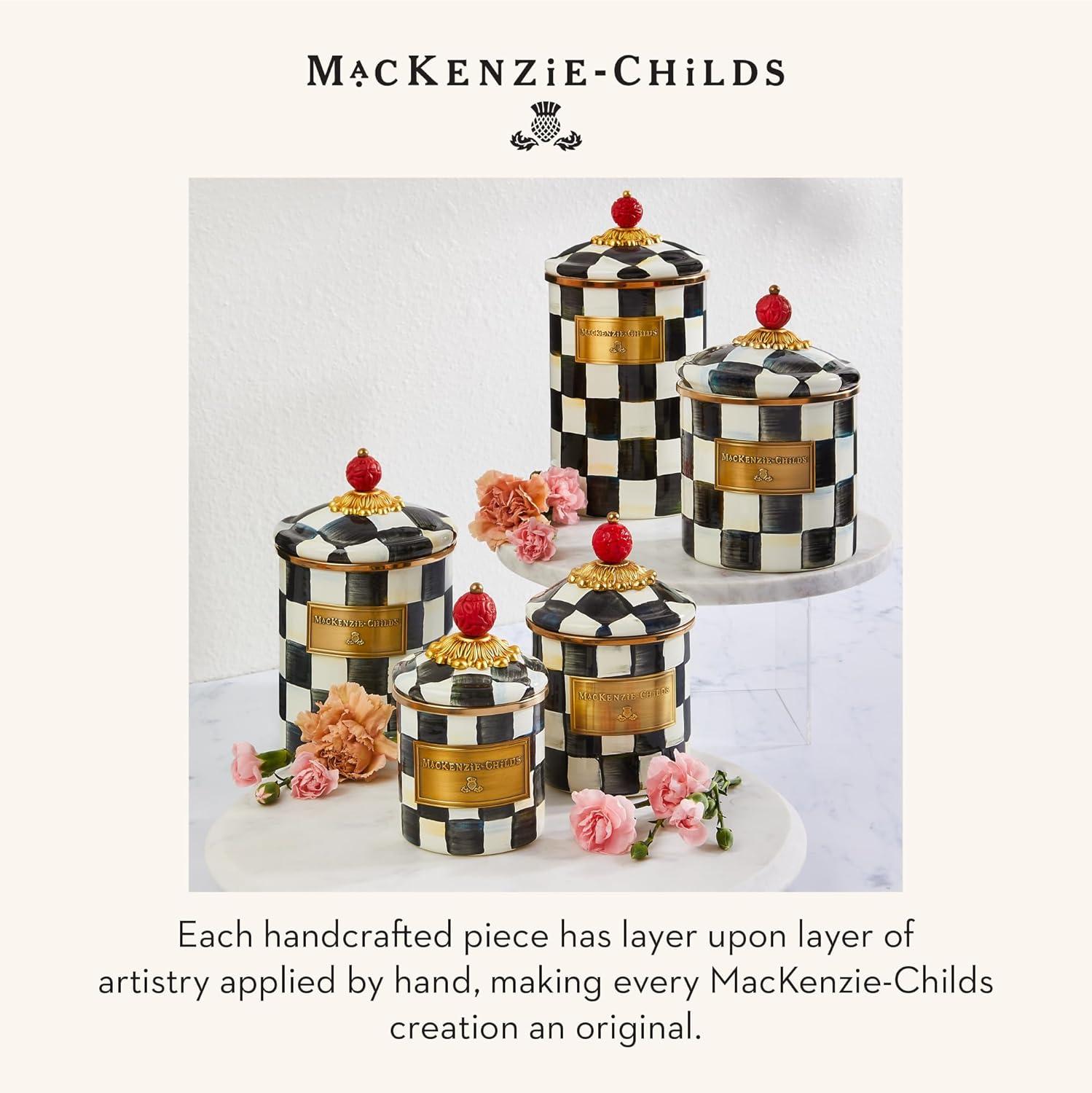 image:imageMACKENZIECHILDS Enamel Canister Set Small 38 oz Medium 48 oz and Large 64 oz Kitchen Containers PurpleandWhite Violet CheckCourtly Check