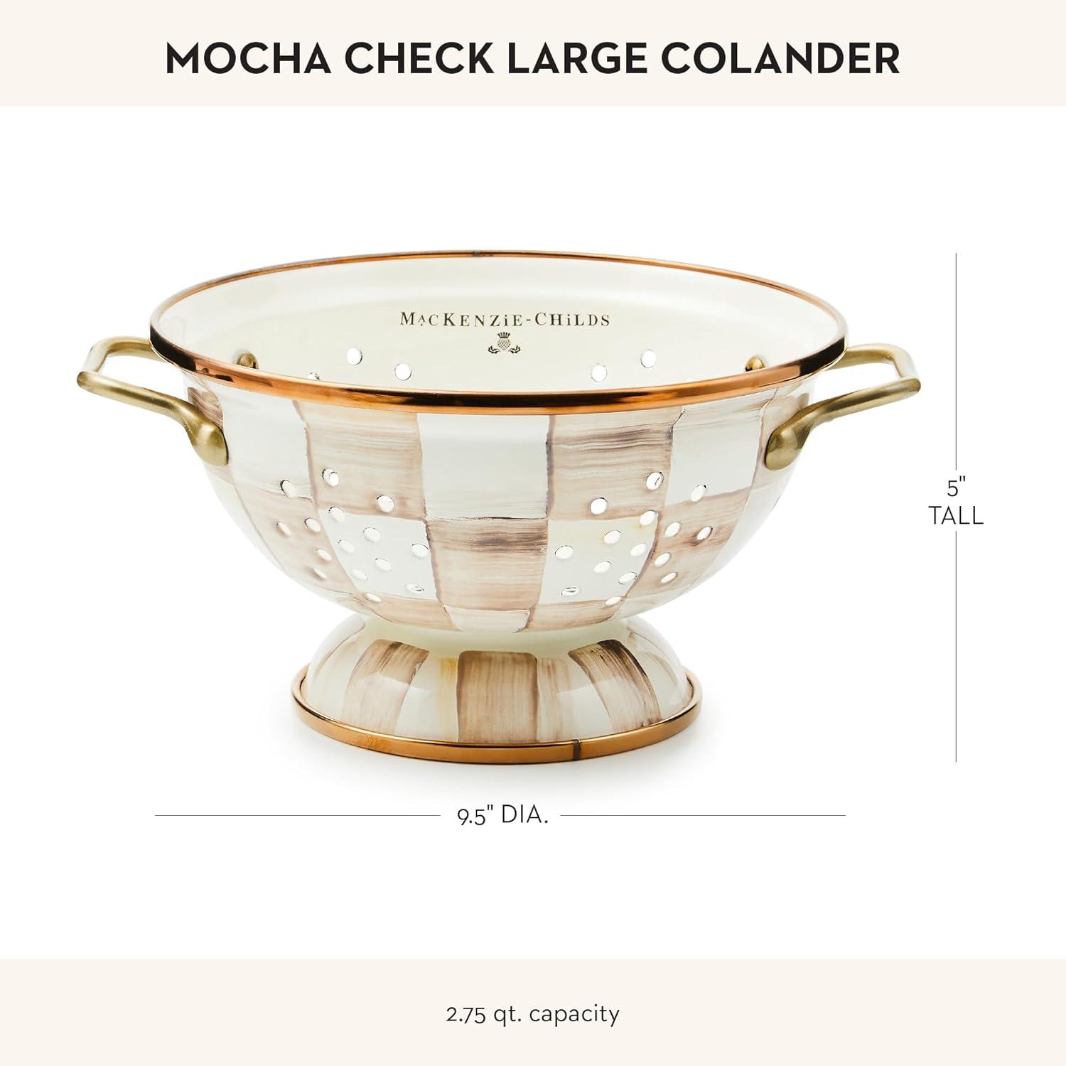 image:imageMACKENZIECHILDS Enamel Colander Decorative Kitchen Strainer Large PurpleandWhite Violet CheckMocha Check