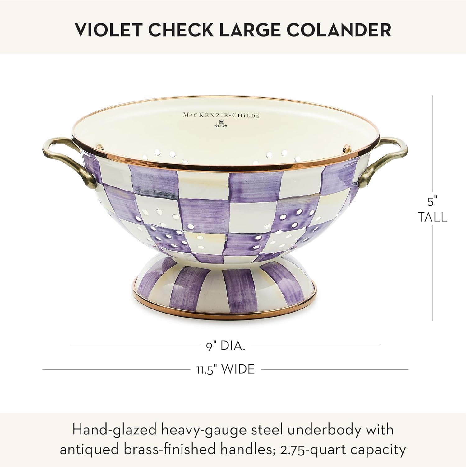 image:imageMACKENZIECHILDS Enamel Colander Decorative Kitchen Strainer Large PurpleandWhite Violet CheckViolet Check