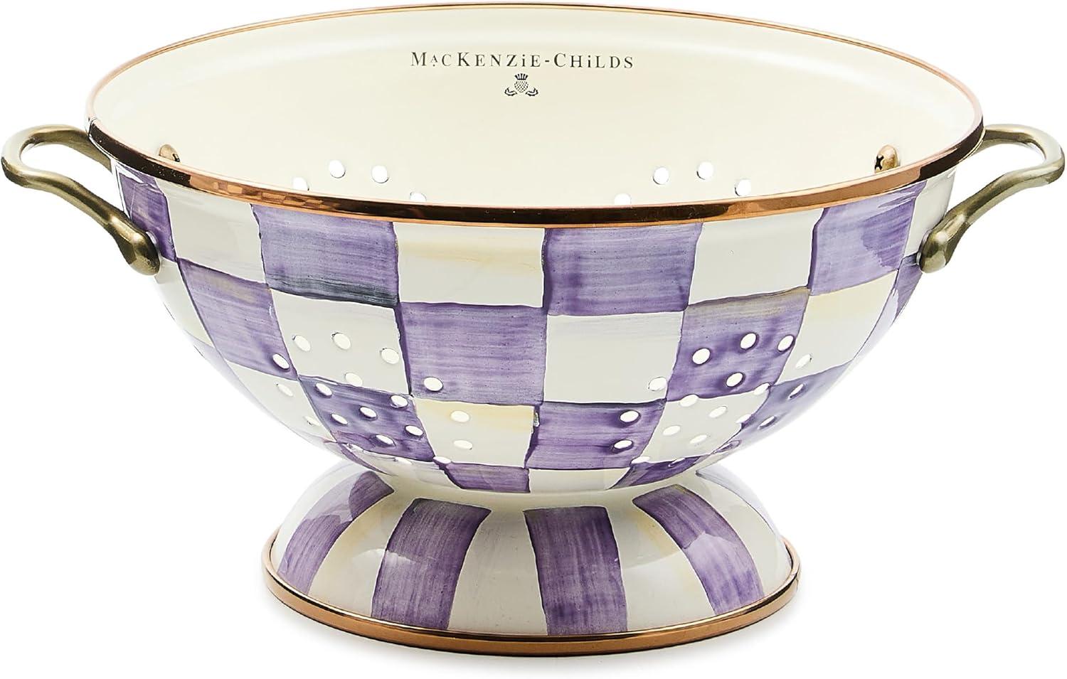 image:imageMACKENZIECHILDS Enamel Colander Decorative Kitchen Strainer Large PurpleandWhite Violet CheckViolet Check