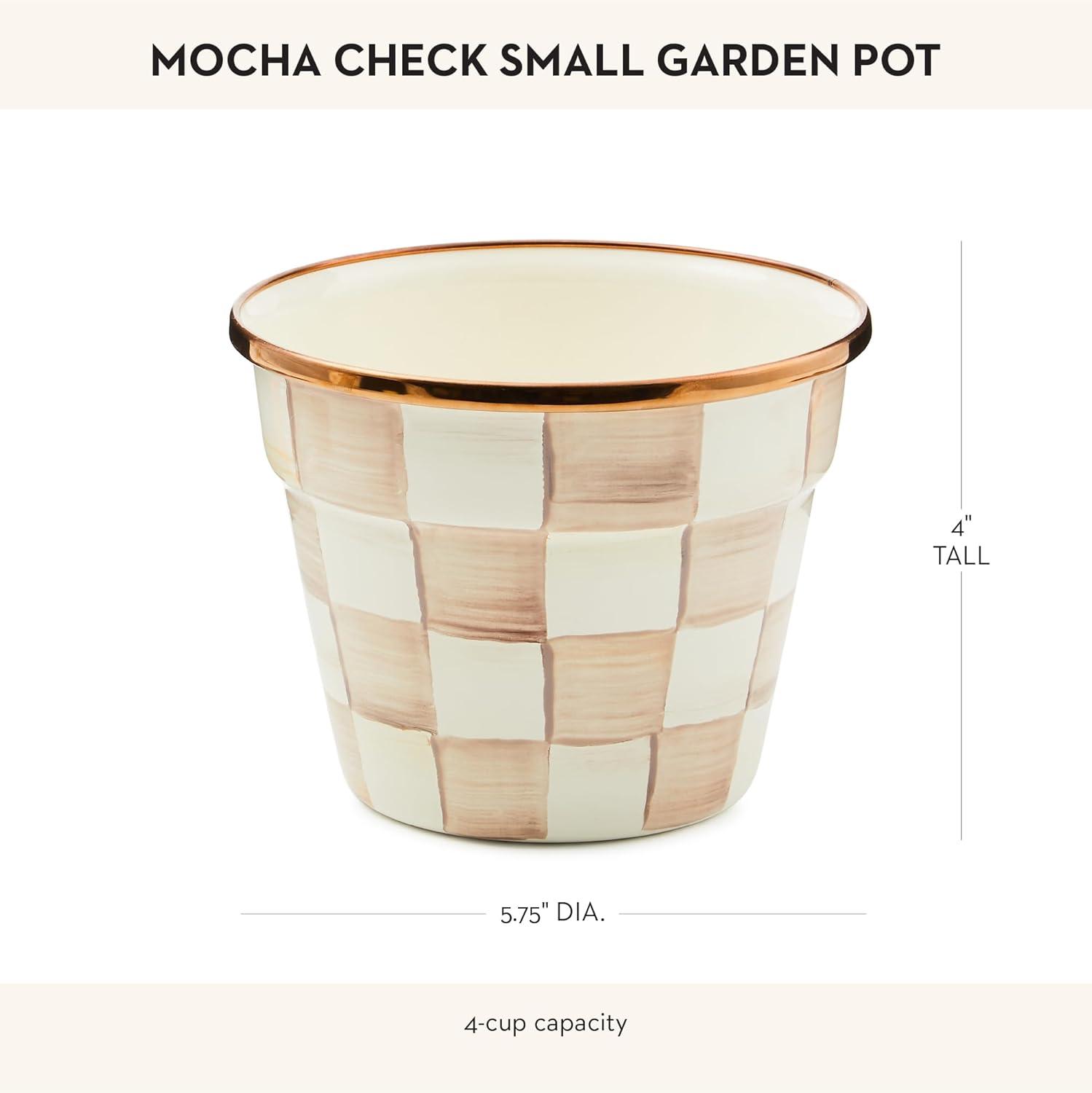 image:imageMACKENZIECHILDS Enamel Garden Pot Decorative Pot for Plants Outdoor Flowerpot Decor Extra Large PurpleandWhite Violet CheckMocha Check