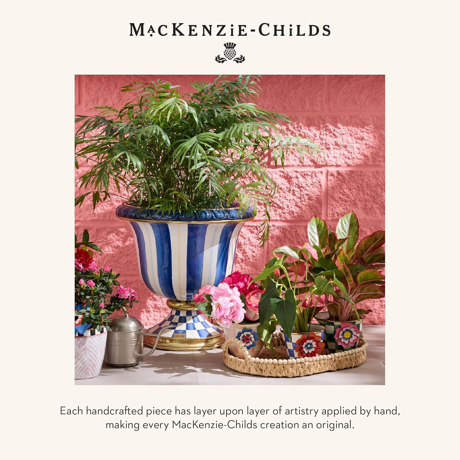 image:imageMACKENZIECHILDS Enamel Garden Pot Decorative Pot for Plants Outdoor Flowerpot Decor Extra Large PurpleandWhite Violet CheckRoyal Check