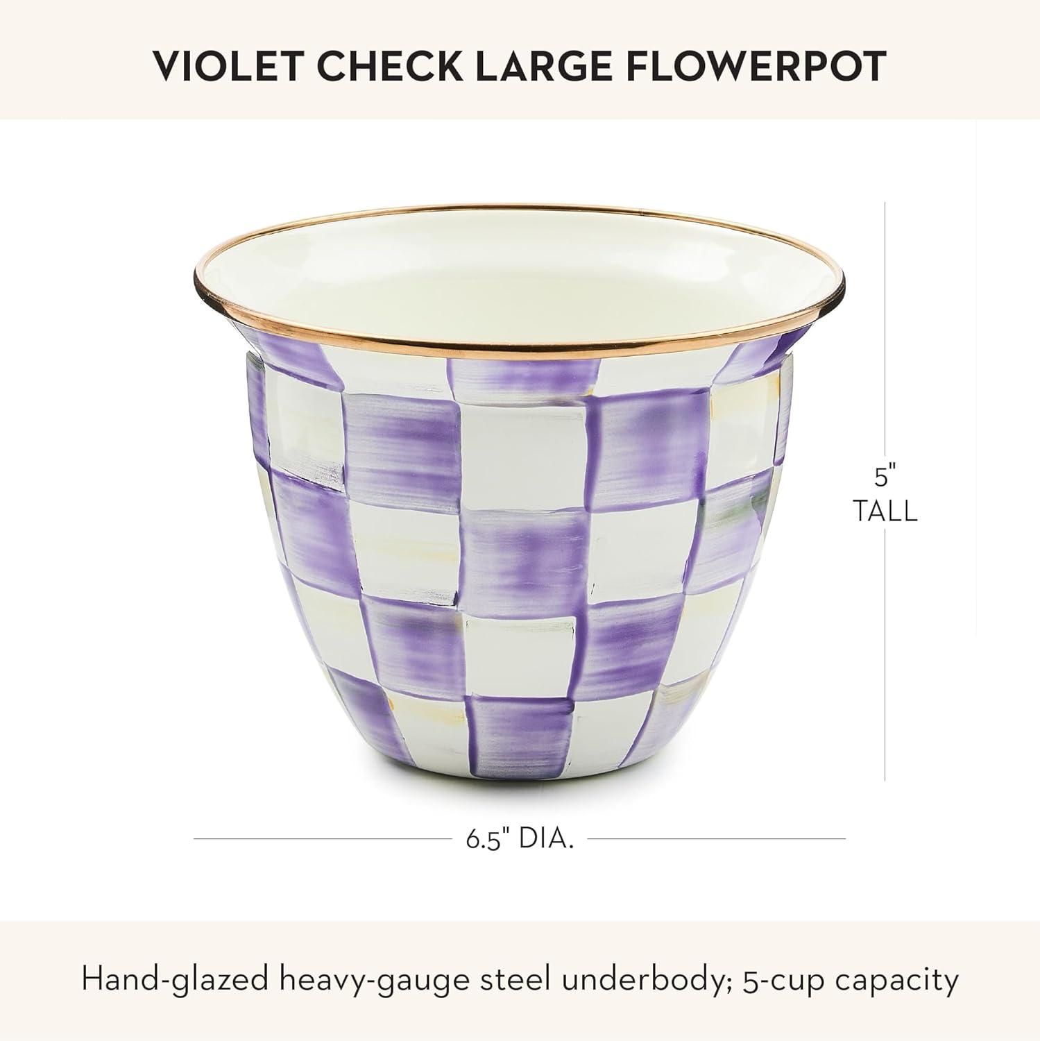 image:imageMACKENZIECHILDS Enamel Garden Pot Decorative Pot for Plants Outdoor Flowerpot Decor Extra Large PurpleandWhite Violet CheckViolet Check