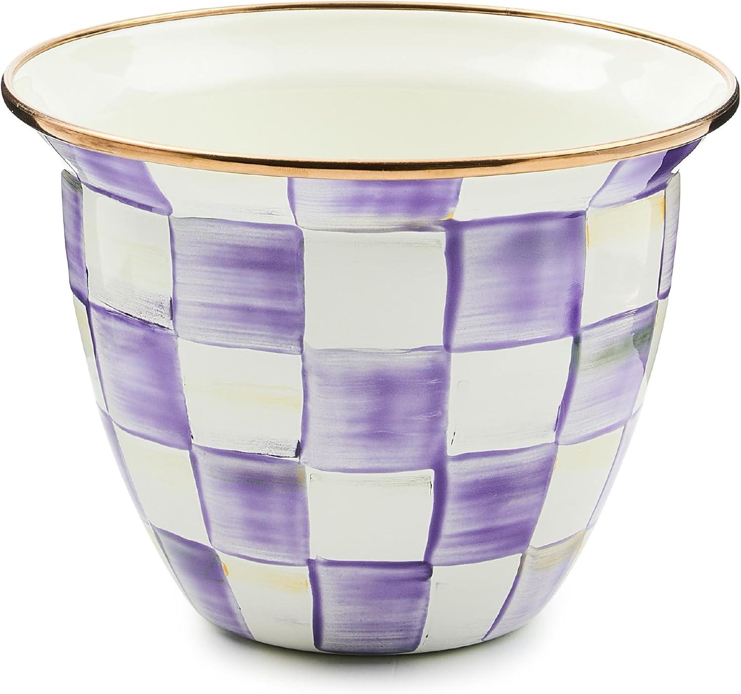 image:imageMACKENZIECHILDS Enamel Garden Pot Decorative Pot for Plants Outdoor Flowerpot Decor Extra Large PurpleandWhite Violet CheckViolet Check