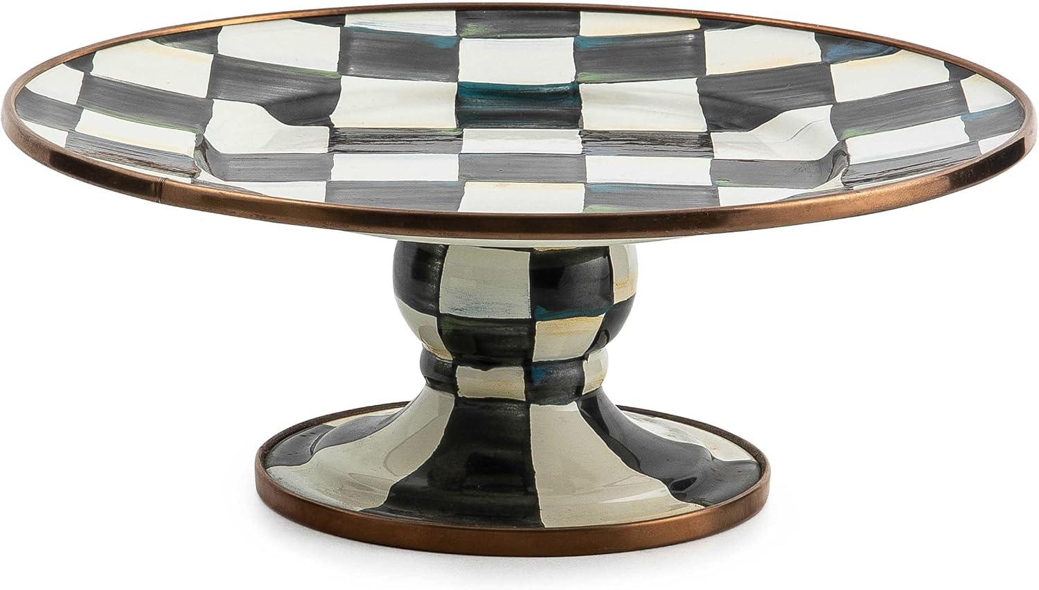 image:imageMACKENZIECHILDS Enamel Pedestal Platter Round Cake Stand Small PurpleandWhite Violet CheckCourtly Check