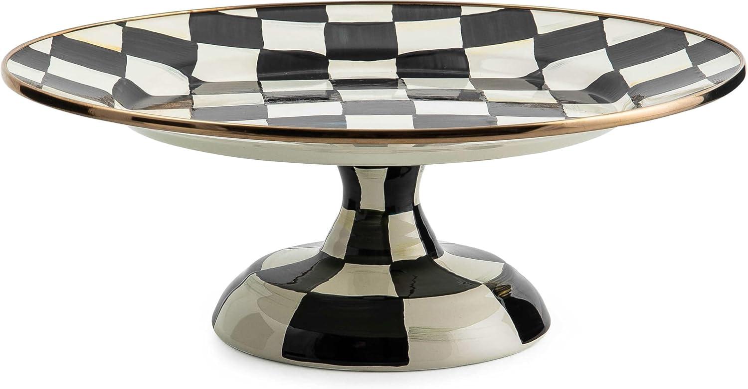 image:imageMACKENZIECHILDS Enamel Pedestal Platter Round Cake Stand Small PurpleandWhite Violet CheckCourtly Check