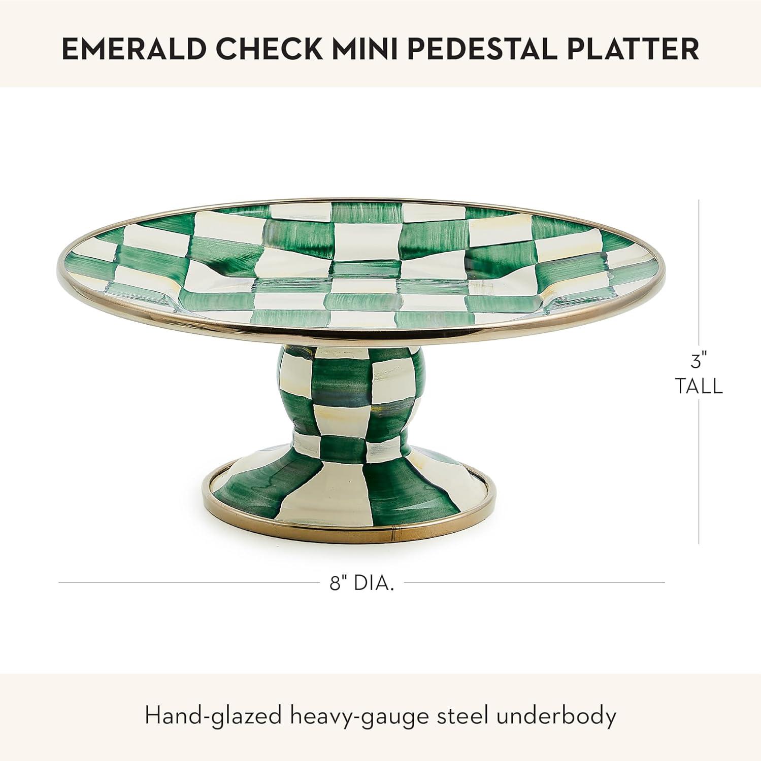 image:imageMACKENZIECHILDS Enamel Pedestal Platter Round Cake Stand Small PurpleandWhite Violet CheckEmerald Check